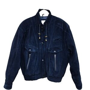 Great Land Mens 2X Black Leather Suede Bomber Jacket Heavy Winter Coat Vintage